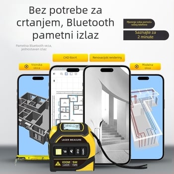 Zhenbing laserski mjerač udaljenosti s Bluetoothom – visoka preciznost, infracrvena mjerenja trake, križni laserski ravnalo, CAD crteži za mjerenje prostorija