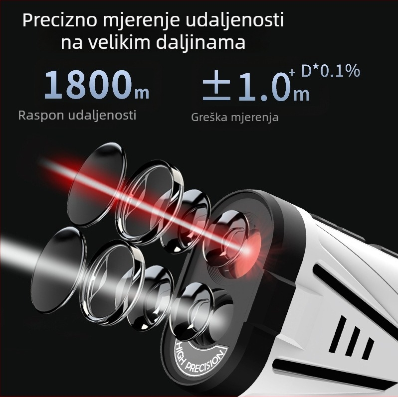 Visoko precizan laserski daljinomjer dometa do 1800 m, prenosni za golf i inženjerska mjerenja