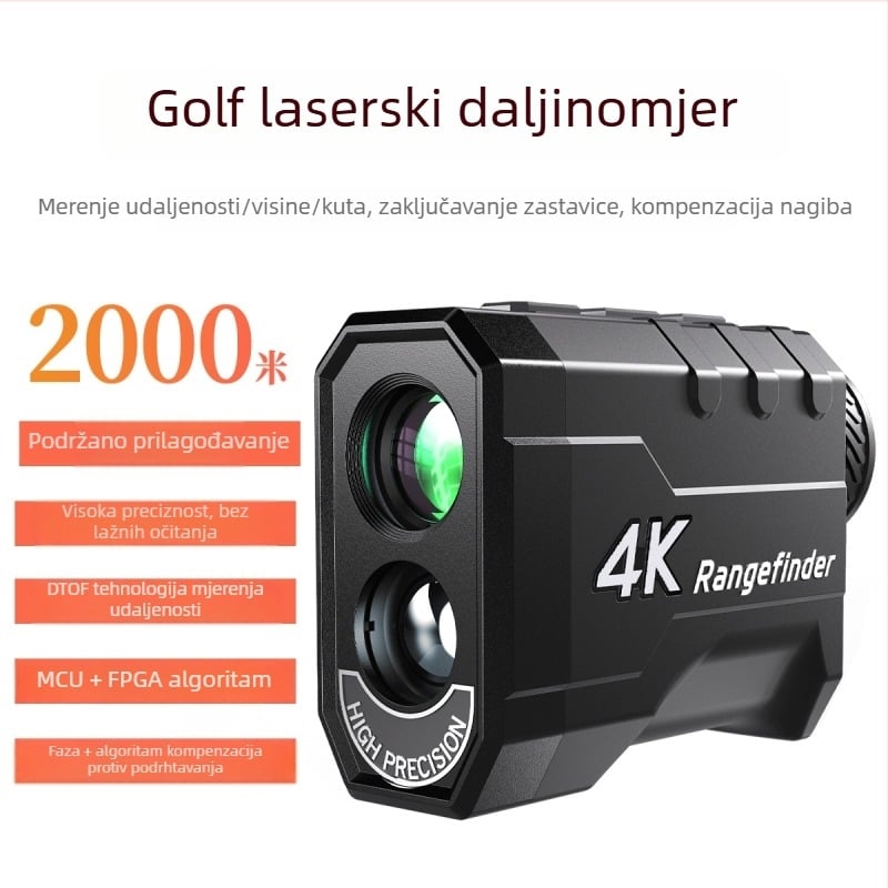 Golf laser daljinski mjerač udaljenosti s visokom preciznošću: mjerenje udaljenosti, visine i kuta, zaključavanje zastavice i mjerenje nagiba.