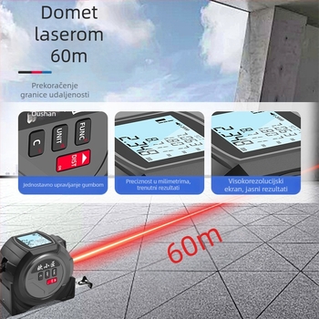 Laserski mjerač udaljenosti 3-u-1 s metalnom mjerom trakom – ručni, Ja-tape measure serija, laserski domet