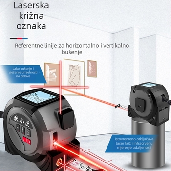 Laserski mjerač udaljenosti 3-u-1 s metalnom mjerom trakom – ručni, Ja-tape measure serija, laserski domet