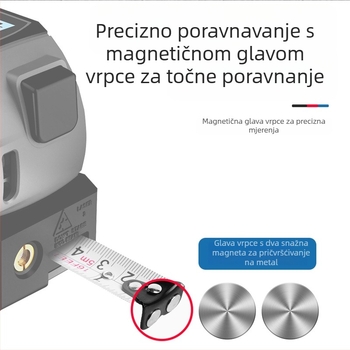 Laserski mjerač udaljenosti 3-u-1 s metalnom mjerom trakom – ručni, Ja-tape measure serija, laserski domet