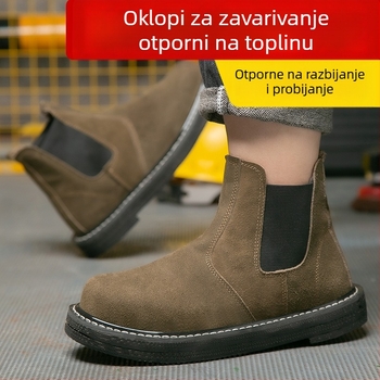 Radne čizme s dvostrukim čeličnim prstom, visoke, za sve sezone, protuklizne, otporne na habanje, otporne na visoke temperature, materijal: obrnuti nubuk