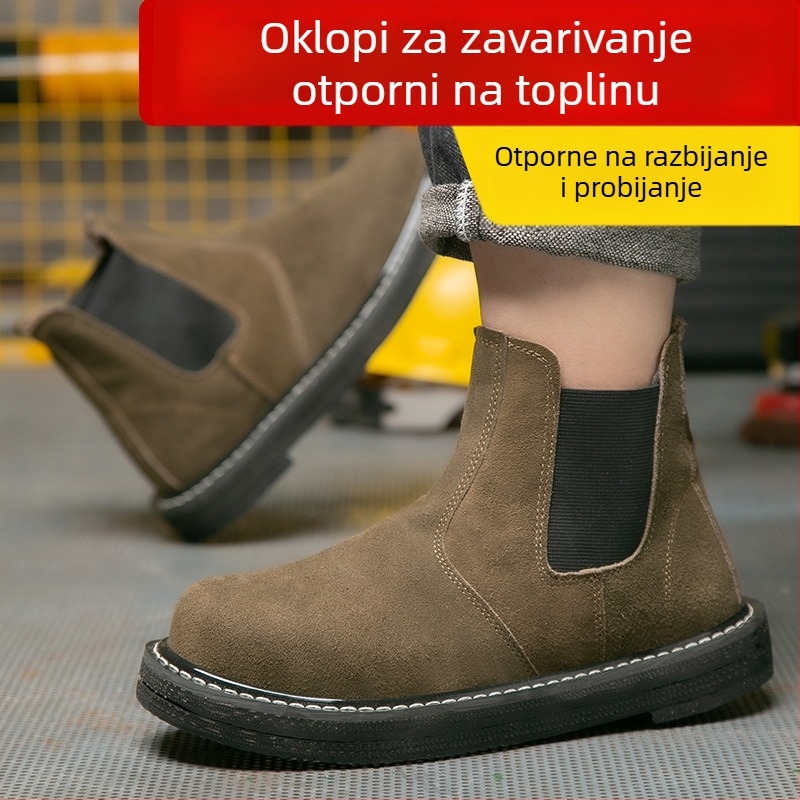 Radne čizme s dvostrukim čeličnim prstom, visoke, za sve sezone, protuklizne, otporne na habanje, otporne na visoke temperature, materijal: obrnuti nubuk