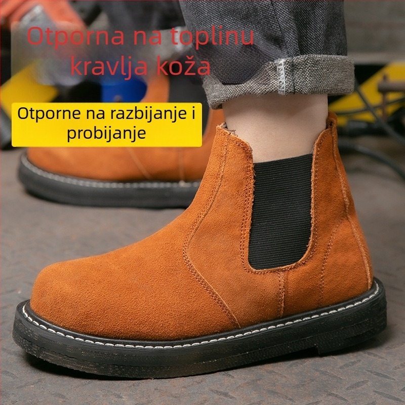 Radne čizme s dvostrukim čeličnim prstom, visoke, za sve sezone, protuklizne, otporne na habanje, otporne na visoke temperature, materijal: obrnuti nubuk
