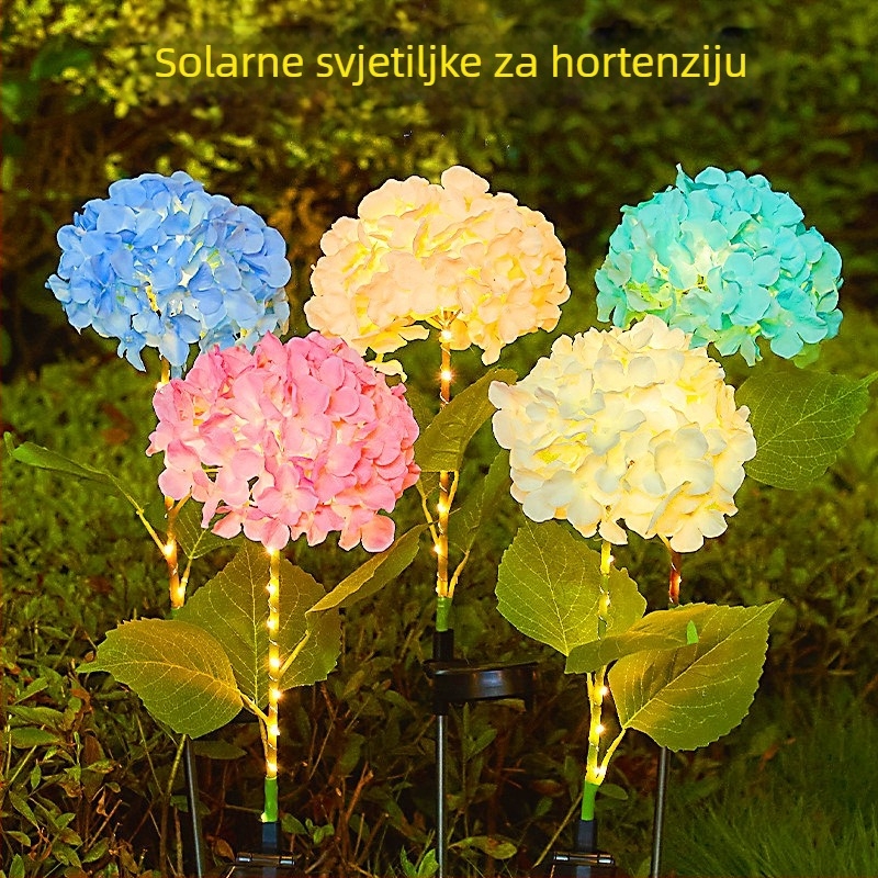 Solarna hortenzija lampa za vanjsku upotrebu, LED vrtna svjetiljka, IP65 vodootporna, 1W, trajanje osvjetljenja 6–12 sati, vijek trajanja 50.000 sati, oblik cvijeta