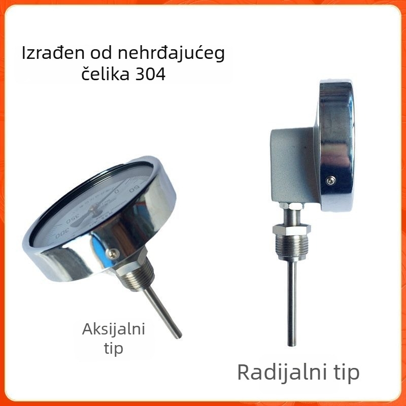 Bi-metalni termometar, 304 nehrđajući čelik, industrijske klase, za laboratorijske kemijske primjene, aksijalno-radijalni univerzalni tip