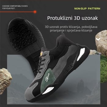 Muške sigurnosne cipele za posao, prozračne, lagane, niski gornji dio, nubuk + čelična mreža, čelični prst, otporne na udarce i probijanje