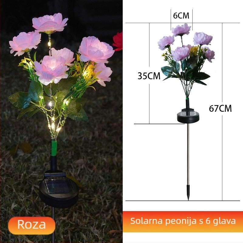 Solarna lanterna s božurom za vrt, LED IP65 vodootporna, induktivni prekidač, 1W, trajanje 6–12 sati