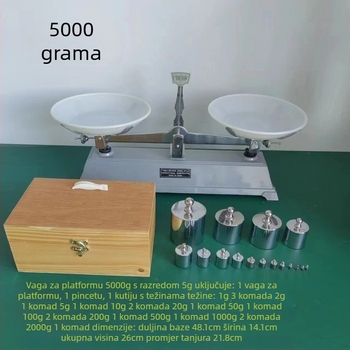 Skup težina za pladanjsku vagu za fiziku: 100 g, 200 g, 500 g, 1 000 g, 2 000 g, 5 000 g