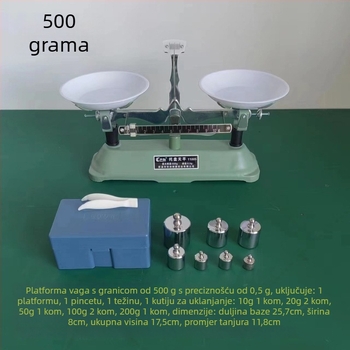 Skup težina za pladanjsku vagu za fiziku: 100 g, 200 g, 500 g, 1 000 g, 2 000 g, 5 000 g