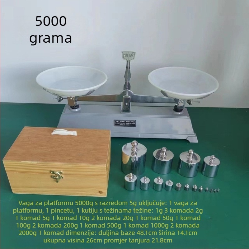 Skup težina za pladanjsku vagu za fiziku: 100 g, 200 g, 500 g, 1 000 g, 2 000 g, 5 000 g