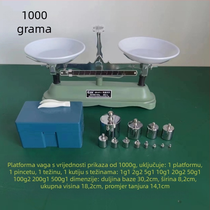 Skup težina za pladanjsku vagu za fiziku: 100 g, 200 g, 500 g, 1 000 g, 2 000 g, 5 000 g