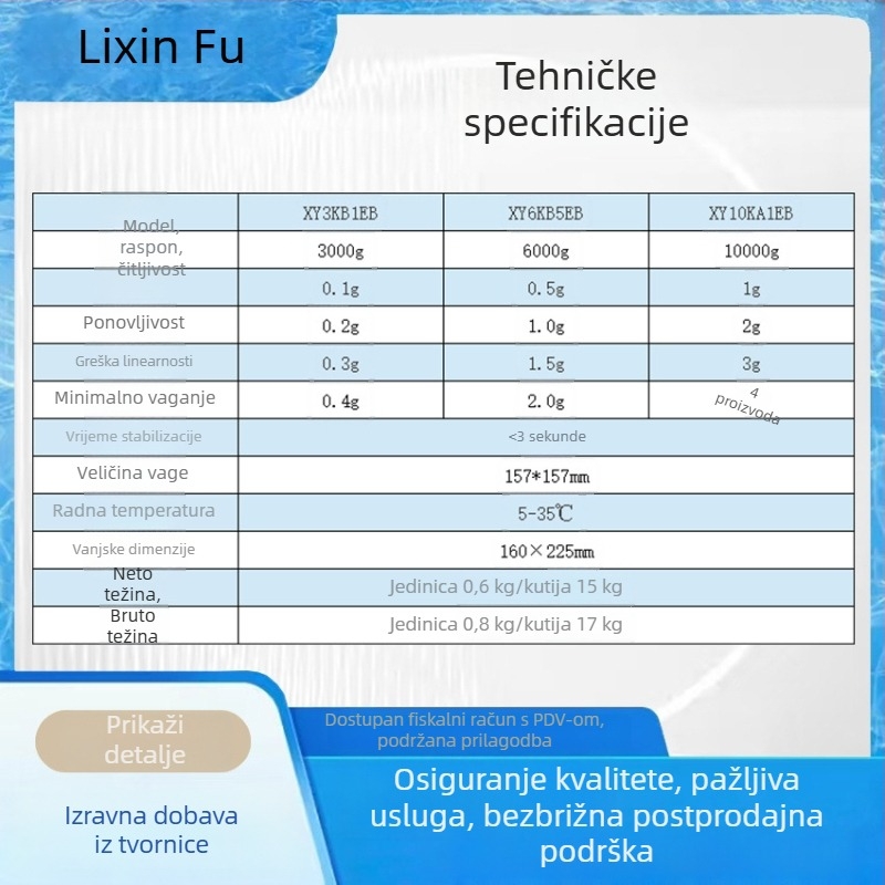 Precizna digitalna vaga s LCD zaslonom, 0,1 g preciznost, laboratorijska, obostrana posuda za vaganje