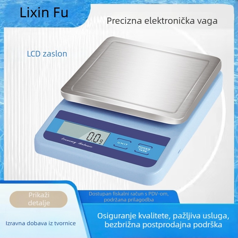 Precizna digitalna vaga s LCD zaslonom, 0,1 g preciznost, laboratorijska, obostrana posuda za vaganje
