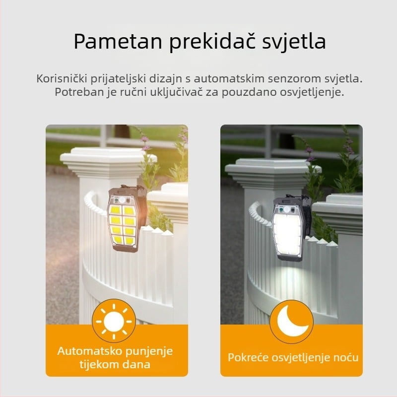Solarna vanjska klips svjetiljka s induktivnim prekidačem, IP65, 24V, 3.7W, bijela svjetlost, lantern za balkon i dvorište