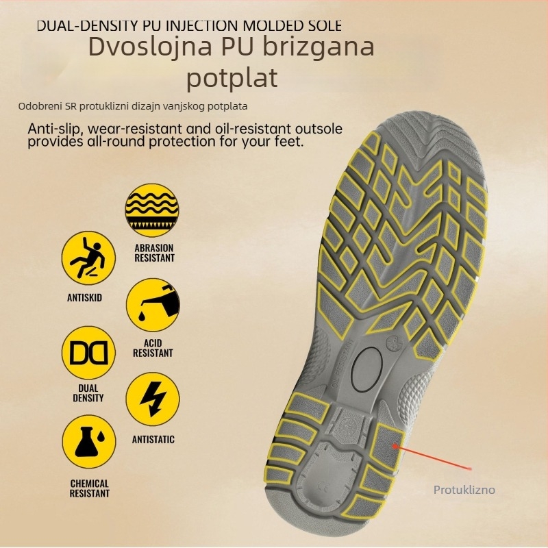 Antistatične zaštitne cipele, otporne na ulje i na probijanje, s čeličnim prstom, srednja visina, smeđa, Crazy Horse koža