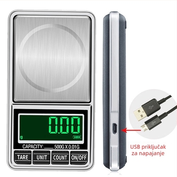 USB vaga za nakit, kompaktna prijenosna džepna digitalna vaga, 0.01 g preciznost, mini elektronička vaga za nakit
