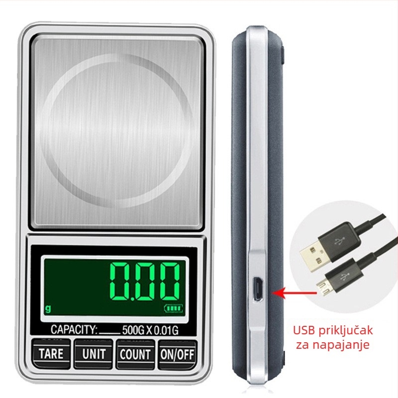 USB vaga za nakit, kompaktna prijenosna džepna digitalna vaga, 0.01 g preciznost, mini elektronička vaga za nakit