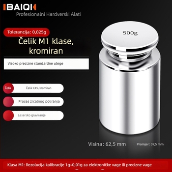 Baiqi M1 Standardni skup kalibracijskih masa, 0,5 kg, blokovi od nehrđajućeg čelika za analitičke vage