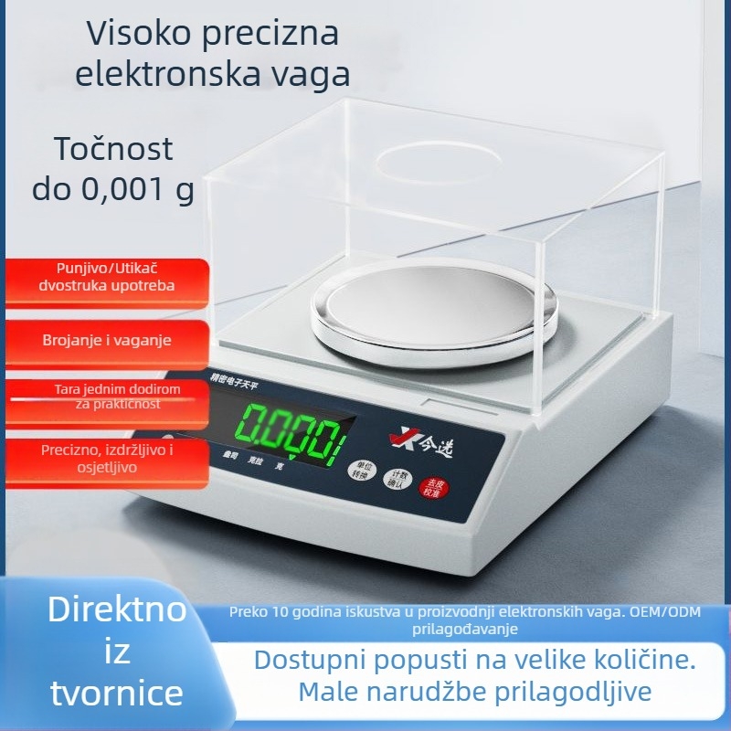 TB001 Elektronička laboratorijska vaga, preciznost 0.001 g, očitanje 0.01 g, kapacitet 10 kg, za laboratorije i zlatni nakit