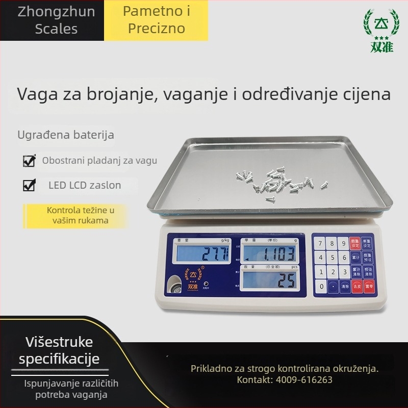 TSC-C digitalna brojčasta vaga, kapacitet 30 kg, preciznost 0,01 g, industrijska elektronička vaga