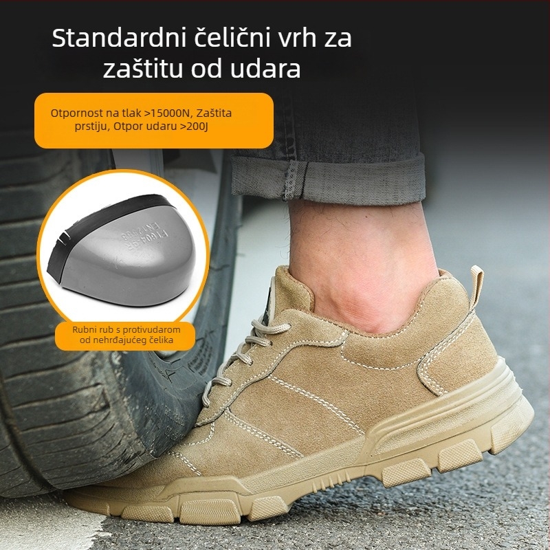 Građevinske radne cipele – koža od mikrovlakana + platno, niski gornji dio, zaštita od udara i probijanja, čelična kapica, otporne na habanje, protuklizne, lagane, prozračne