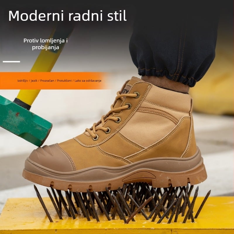 Sigurne radne cipele s čeličnim prstom, otpornost na udarce i probijanje, gumeni potplat, gornji dio od više materijala, srednji kroj