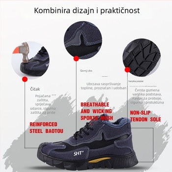 Zimske muške cipele sigurnosti s čeličnim vrhom, otporne na habanje, protiv probijanja, protuklizne, suede, niski model
