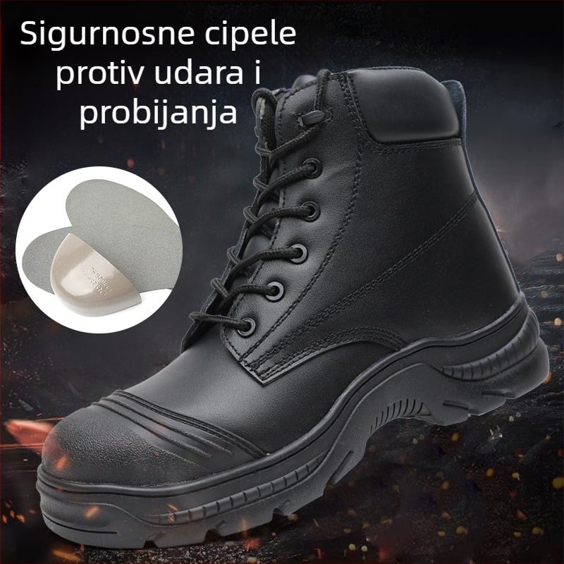 Zaštitne cipele s čeličnim prstom, otporne na udarce i probijanje, koža prvog sloja, visok gornji dio, za strojarstvo i građevinarstvo