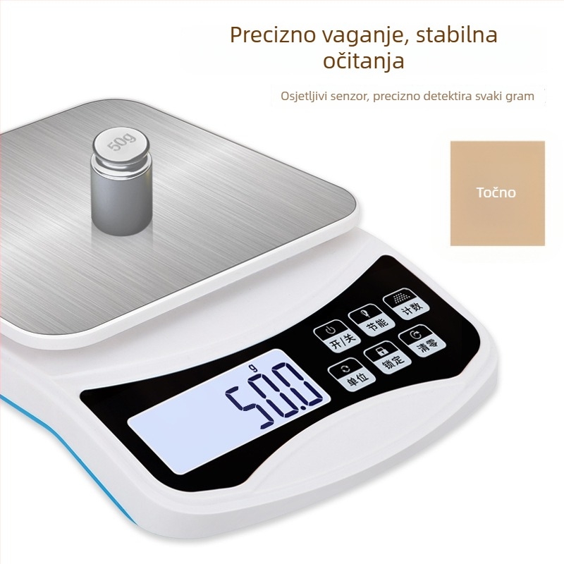 Novi model elektroničke kuhinjske vage s preciznošću 0,1 g, kompaktna stolna vaga, kapacitet 10 kg