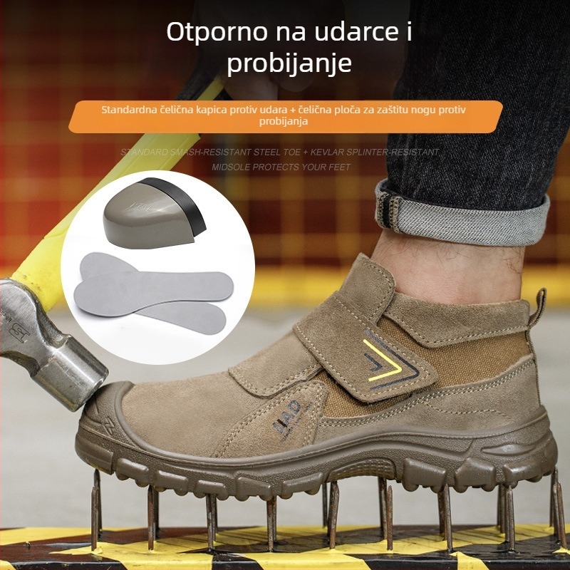 Cipele za zaštitu na gradilištu s čeličnim vrhom i čeličnom pločom, otporne na udarce, probijanje i opekline, gornji dio od suedea i platna, srednji dizajn