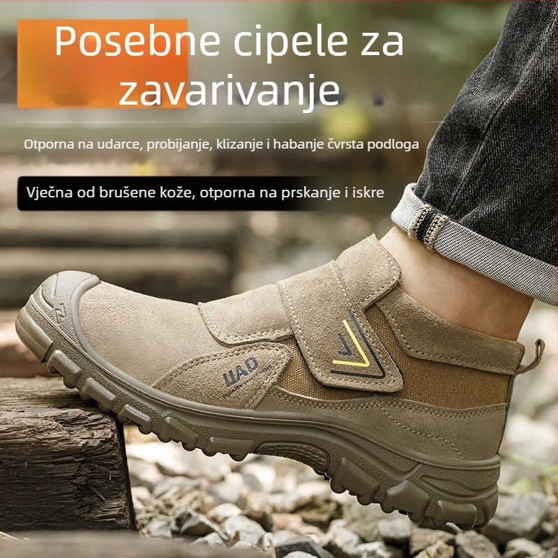 Cipele za zaštitu na gradilištu s čeličnim vrhom i čeličnom pločom, otporne na udarce, probijanje i opekline, gornji dio od suedea i platna, srednji dizajn