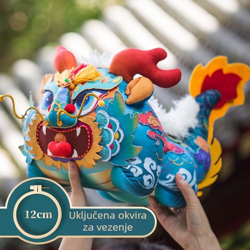 Izvezeni platneni lutak - DIY komplet materijala, kineski stil, motiv zmaja, klasični nacionalni stil, dekoracija za spavaću sobu