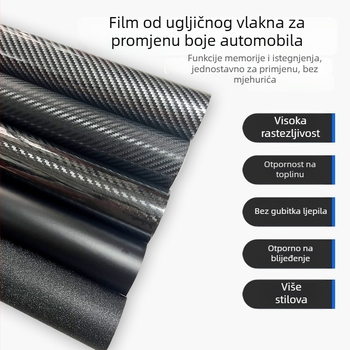 Film za promjenu boje automobila s karbonskom teksturom, PVC oblogom, mat završetak, za cijeli automobil