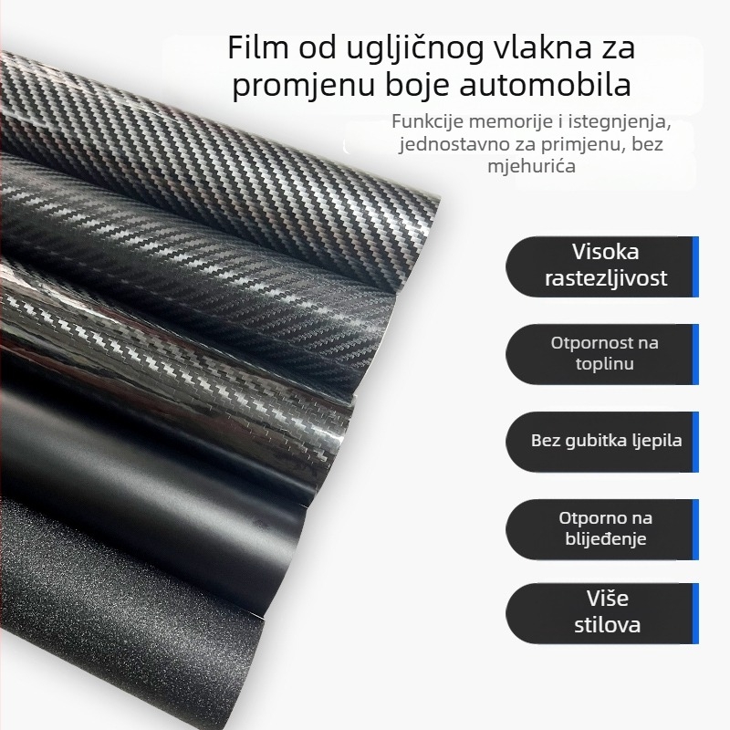 Film za promjenu boje automobila s karbonskom teksturom, PVC oblogom, mat završetak, za cijeli automobil