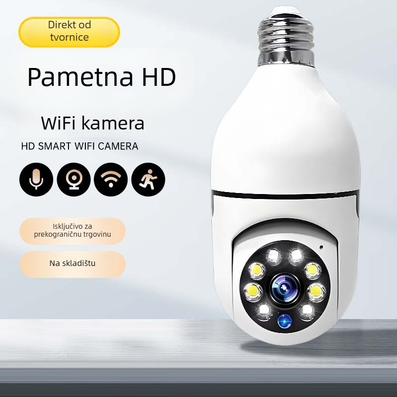 E27 bulb kamera za unutarnju WiFi mrežu, 3.6mm objektiv, podrška microSD do 256GB, 1 kanal, noćno vidno s detekcijom alarma