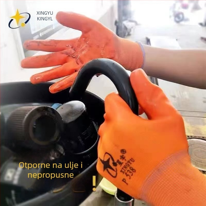Xingyu P538 12 pari narančastih PVC radnih rukavica za građevinske radove, otporne na habanje, protuklizne, vodootporne