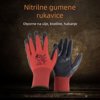 12 pari zaštitnih rukavica Xingyu N539 crveno–crne, protuklizne, otporne na habanje, nitrilno premazane