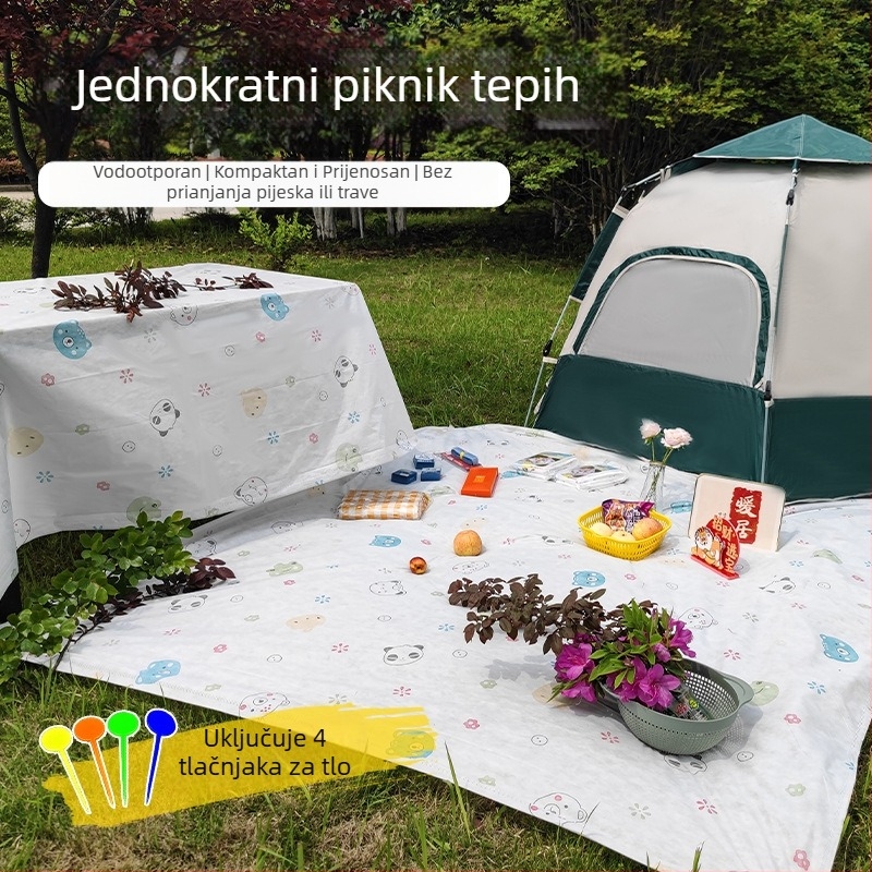 Vanjska jednokratna piknik podloga – vlageotporna, prijenosna, debela vodonepropusna podloga za kampiranje; 90% netkani materijal + 10% PE, PVC sloj