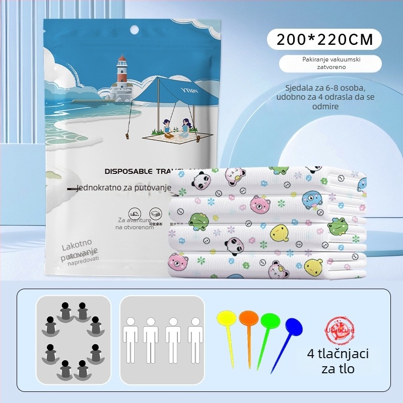 Vanjska jednokratna piknik podloga – vlageotporna, prijenosna, debela vodonepropusna podloga za kampiranje; 90% netkani materijal + 10% PE, PVC sloj