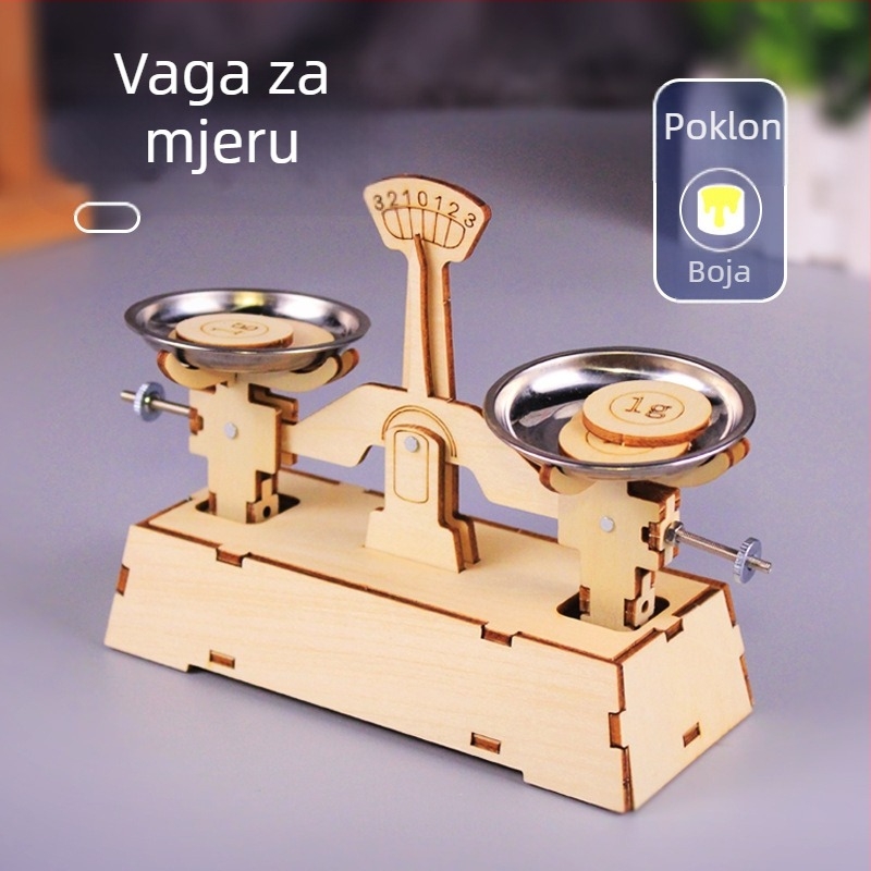 Drveni balansni tanjur s pločom – edukativna fizika igračka, DIY-friendly, pakirano u mrežastoj vrećici, za uzrast 7–14 godina