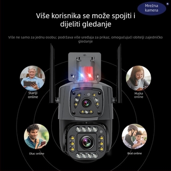 Vanjska nadzorna kamera s dvostrukim zaslonom, HD nadzor, bežični interkom i 360° pregled (0.01 lux, SNR > 60 dB, -25 do 60°C, 12V)