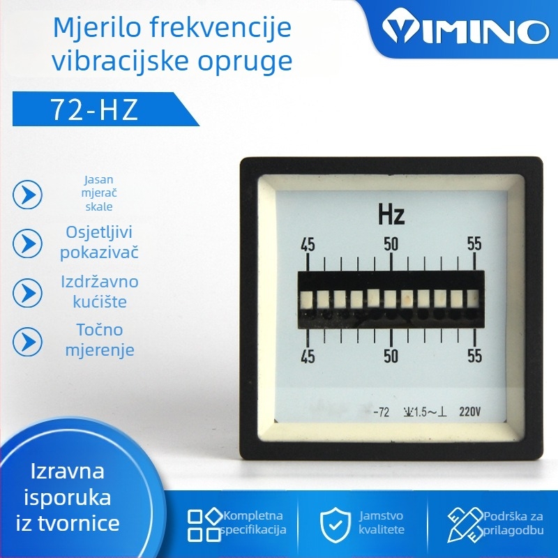 Vibracijski frekvencijski mjerač s oprugom 72 Hz, raspon mjerenja 0-650, točnost 1, ulazna amplituda 380, raspon primjene 110-440