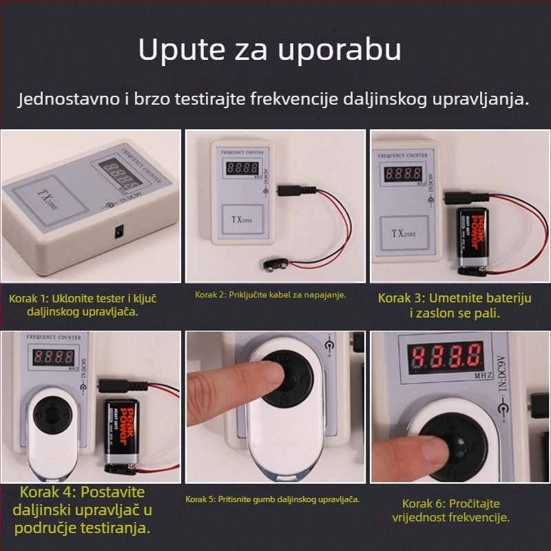 Ručni mjerač frekvencija za daljinsko upravljanje autom i signale garažnih vrata/rolnih vrata, model MR-881