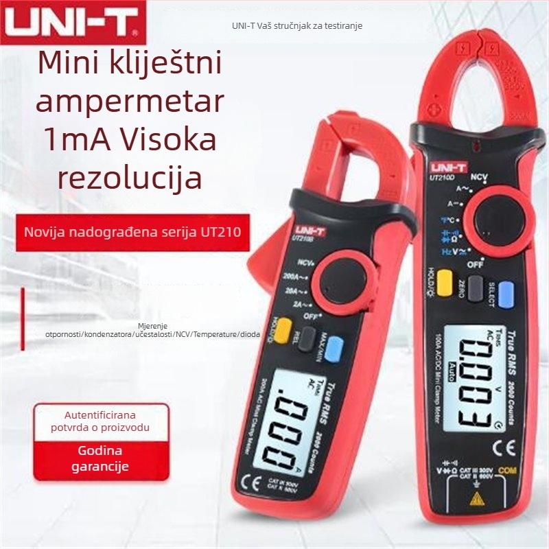 Digitalni kleštni ampermetar UT210D/UT210E – mjeri napon, kapacitetu, frekvenciju, otpor i struju; model 211126542