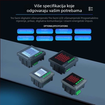 Trofazni LCD mjerač snage: struja, napon, frekvencija, energija i faktor snage, RS-485