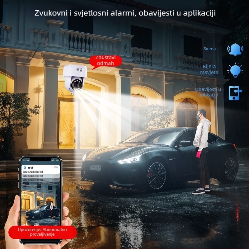 4G bežična sigurnosna kamera – 360° unutarnja/vanjska, daljinski pristup putem mobitela, 12V napajanje, alarmna funkcija, ABS kućište