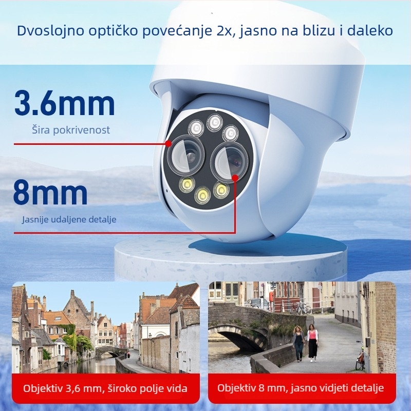 4G bežična sigurnosna kamera – 360° unutarnja/vanjska, daljinski pristup putem mobitela, 12V napajanje, alarmna funkcija, ABS kućište