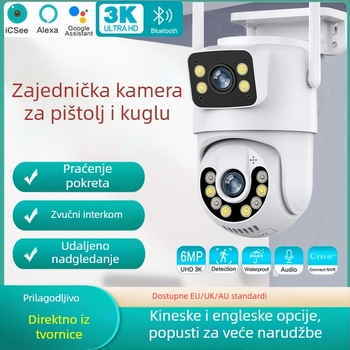 Vanjska WiFi kamera za nadzor s pan-tiltom i dvostrukim objektivom, noćni vid, 0.001 lx, 1/2.8in senzor, 12V napajanje